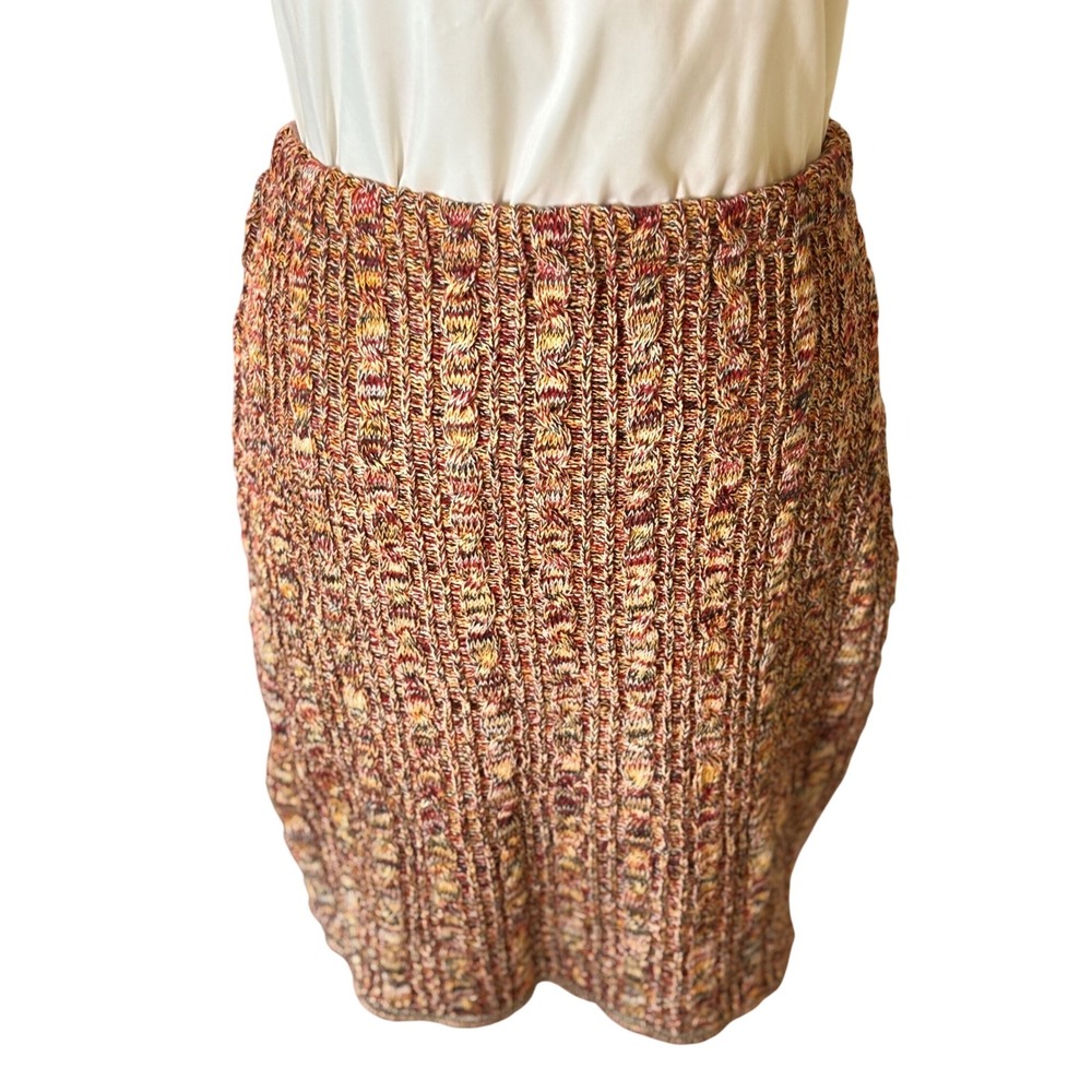 Green USA Knit Skirt‎ Medium Recycled Cotton Blend Multicolor Cable Knit